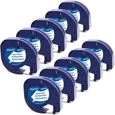 Abbildung von MarkField Kompatible Etikettenband als Ersatz für Dymo Letratag Kunststoff Schriftband 91221 S0721660 LT 100H 100T Schwarz auf Weiß 12mm x 4m, (Kompatible Plastic White Band)