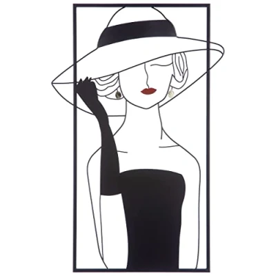 Abbildung von Casablanca Deko Wandrelief &quot;Lady mit Hut und rote Lippen&quot; aus Metall Wanddekoration in schwarzem Rahmen Farbe: Schwarz Rot Gold 39,5 x 60 cm