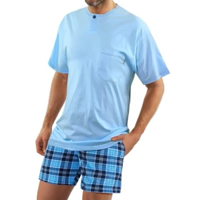 Abbildung von sesto senso Herren Schlafanzug Kurz Kariert Pyjama Baumwolle Kurzarm T Shirt Pyjamahose Zweiteilig Set 3XL 2629/13