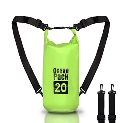 Abbildung von Dry Bag wasserdichte Tasche Meer 5L 10L 20L mit verstellbarem Schultergurt, Waterproof trockener Beutel/Sack, Kayaking Boots Ausflug Kanu/Fischen/Rafting/Snowboarding (Grün, 20l)