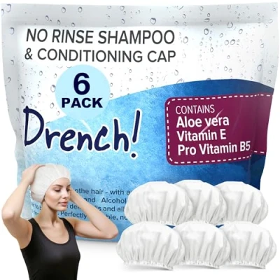 Abbildung von Drench! Haarwaschhauben 6x Haar Shampoo Cap 6er Pack Haare Waschen ohne Wasser Waschhaube Mit Conditioner Aloe Vera Vitamin E und Provitamin B5