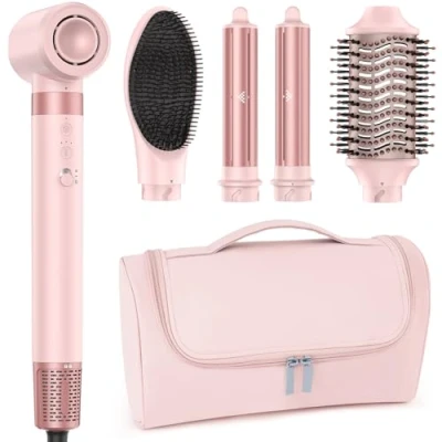 Abbildung von MESCOMB 5 in 1 Airstyler，110,000 RPM High Speed Ionic Föhn，Multi Hairstyler Mit Frizz Free Schnelltrocknendem Glättbürste，Keine Hitzeschäden Lockenstab Automatisch,Föhnbürste,Volumenbürste,Reisetasche