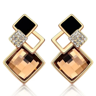 Abbildung von Crystalline Azuria Kristalle Braun Simulierter Topas Rhombus Ohrringe 18 kt Vergoldet für Damen