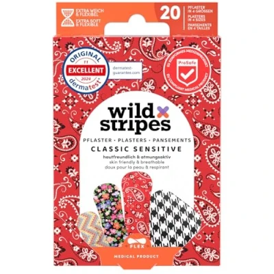 Abbildung von Wild Stripes Pflaster Set I Fingerpflaster Classic Sensitive Fashion Sensitiv Hautfreundlich Wundpflaster 24h Schutz Stylisch 20 Stück