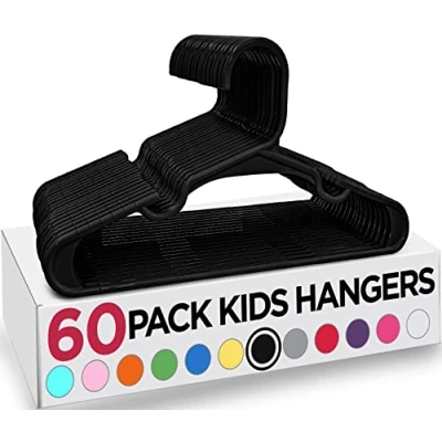 Abbildung von Utopia Home Kinder Kleiderbügel, Kunststoff Baby Kleiderbügel für den Schrank, Kleidung und Kleinkinder, ideal täglichen Gebrauch, 29,2 cm, Schwarz, 60 Stück