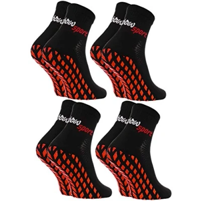 Abbildung von Rainbow Socks Neo ABS Sport Damen Herren Neon Sneaker Stopper Socken 4 Paar Schwarz Größen 39 41