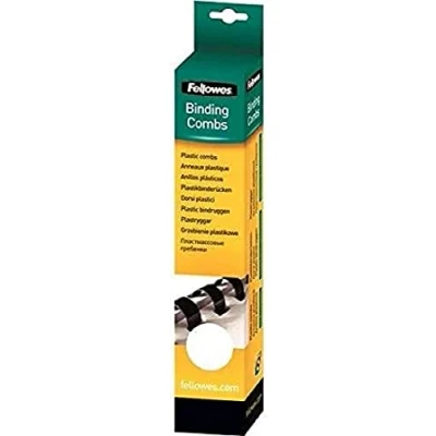 Abbildung von Fellowes Binderücken für Plastikbindung, 8 mm Durchmesser, 21 Ringe, A4 Dokumente, weiß, Packung mit 25 Stück