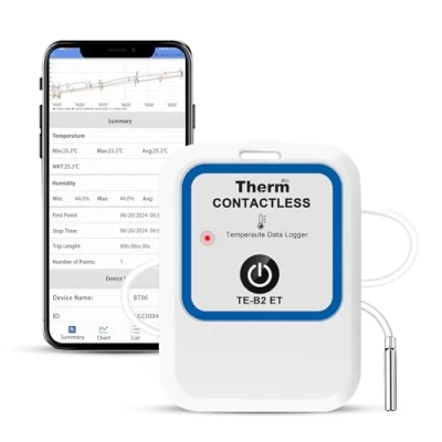 Abbildung von ThermElc TE B2 ET Kabelloser Temperatur Datenlogger mit externer Sonde, Überwachung in der App, PDF CSV Bericht, Vergleich von Daten mehrerer Geräte, Kühl und Gefrierlagern