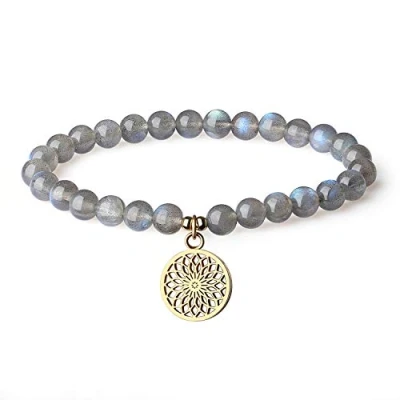 Abbildung von COAI Geschenkideen Glücksarmband aus Labradorit mit Lebensblume Charm Traumfänger
