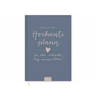 Abbildung von Hochzeitsplaner von Eine der Guten mit vielen Checklisten, Zeitplan, To do Listen, Wedding Planner als Notizbuch, 184 S, A5, Hardcover, blau rosa, Recyclingpapier, klimaneutral gedruckt