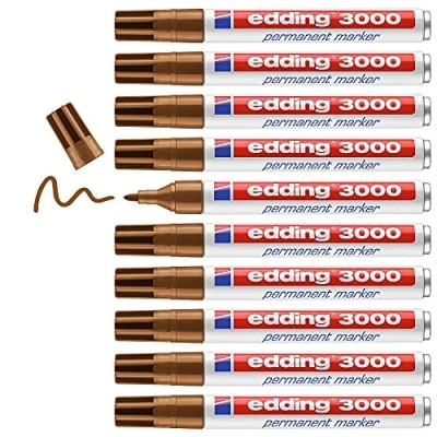 Abbildung von edding 3000 Permanentmarker ocker 10 Stifte Rund Spitze 1,5 3 mm schnell trocknender Permanent Marker wasserfest, wischfest für Karton, Kunststoff, Holz, Metall Universalmarker