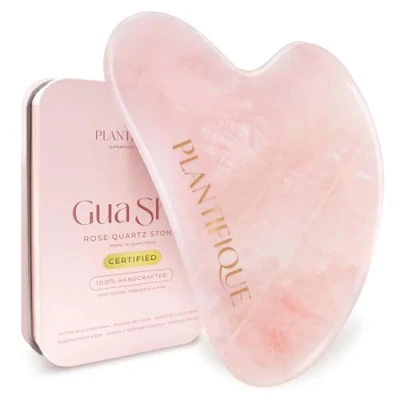 Abbildung von Plantifique Gua Sha Stein Natürlicher Rosenquarz Massageroller Guasha aus Rosenquartz Gesichtsmassage Für Augenschwellungen Hautstraffung von Gesicht Original Face Massager