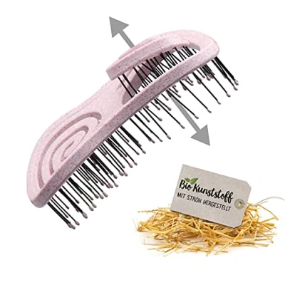 Abbildung von Chiara Ambra Haarbürste, Klimaneutrale Bio Haarbürste ohne Ziepen mit Stroh, Kopfmassage Entwirrbürste gegen Haarausfall, Anti Frizz Bürste für gesunde Haare, Pink