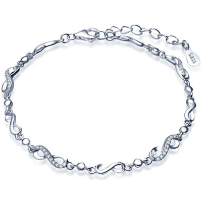 Abbildung von Unendlich U Fashion Unendlichkeit Symbols Zeichen 8 Damen Charm Armband 925 Sterling Silber Zirkonia Armkette Verstellbar Armkettchen,