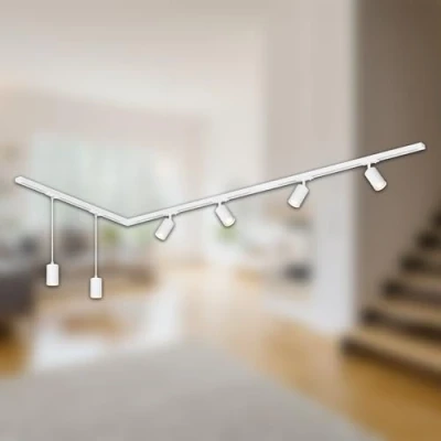 Abbildung von Schienensystem RAIL 230 V, weiß, 4 Spots, 2 Pendel, 2,25 m