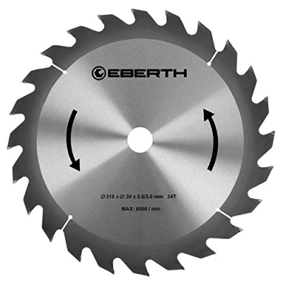 Abbildung von EBERTH Kreissägeblatt Sägeblatt Kreissäge Blatt aus Stahl mit Hartmetall Zähnen für Holz Schnitte (315mm Durchmesser, 30mm Bohrung, 2.0mm Blättstärke, 3.0mm Schnittbreite, 24 Zähne, RPM Max. 6000)
