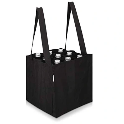 Abbildung von Navaris Bottlebag 9 Fächer Flaschentasche 27 x cm Flaschen Tasche schwarz reißfest 9er Tragetasche waschbar Flaschengröße bis 1,5L