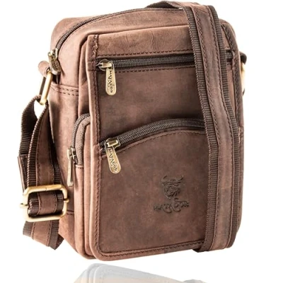 Abbildung von MATADOR Herren Echt Leder Umhängetasche Arbeittasche Klein Schultertasche Modern Messenger Reisetasche zum Umhängen Crossbody Bag Dunkel Braun