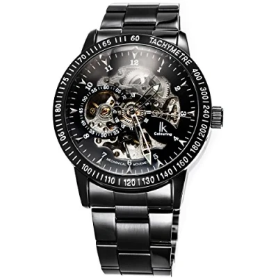 Abbildung von Alienwork IK Automatikuhr Armbanduhr Herren Damen Schwarz Edelstahl Metallarmband Skelett