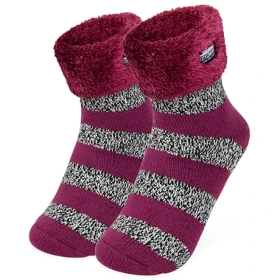Abbildung von CityComfort Kuschelsocken Damen, Dicke Socken Rutschfeste Haussocken Damen (Grau/Lila)