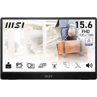 Abbildung von MSI PRO MP161 E2U 15,6 Zoll Full HD Portabler Monitor 1920x1080 IPS, 60Hz, augenschonend, für PC, Laptop, Mobil, Lautsprecher, verbessertes Gehäuse &amp; Kickstand, Mini HDMI 2.0b, 2 x USB Type C
