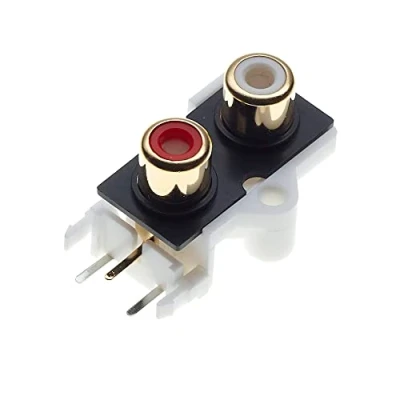 Abbildung von 2X Phono Buchsen, vergoldete Kontaktteile, PCB RCA Buchse 4 Pin montiert AV konzentrische Steckdose 2 Stecker Stereo Audio Video