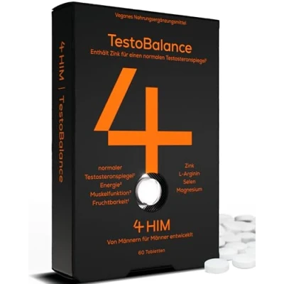 Abbildung von 4 HIM TestoBalance Testosteron T Complex für Männer 60 Vegane Tabletten mit L Arginin, Zink, Magnesium und Selen Einen Normalen Testosteronspiegel, Energie Muskelfunktion