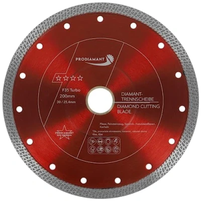 Abbildung von PRODIAMANT Diamant Fliesenscheibe F35 200mm x Bohrung 30mm mit Ring 25,4 für Fliese Feinsteinzeug Keramik und Naturstein Fliesenschneidmaschinen Steintrennmaschinen