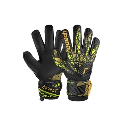 Abbildung von Reusch Attrakt Infinity Finger Support Torwarthandschuhe für Erwachsene optimal Kunstrasen, 8, schwarz Gold gelb