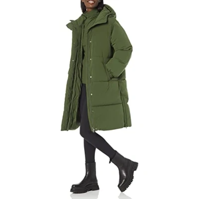 Abbildung von Amazon Essentials Damen Lange Oversize Daunenjacke mit Kapuze (in Übergröße erhältlich), Dunkles Olivgrün, S