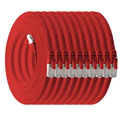 Abbildung von 2m rot 10 Stück Cat7 Flachkabel Netzwerkkabel Cat 7 Rohkabel Gigabit Lan (10Gbit/s) Flachbandkabel Verlegekabel Patchkabel Flach Slim Rj 45 Stecker Cat6a