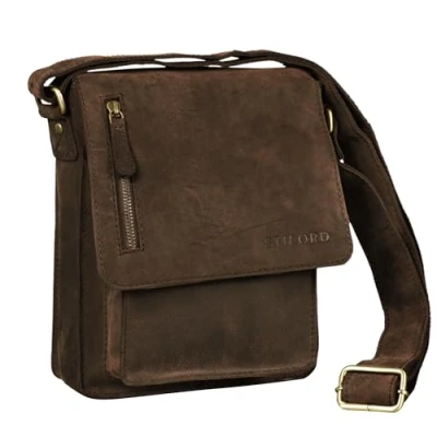 Abbildung von STILORD Herren Umhängetasche braun Kleine Vintage Schultertasche 8,4 Zoll Messenger Bag Tablettasche aus echtem Büffel Leder &#039;Finn&#039;