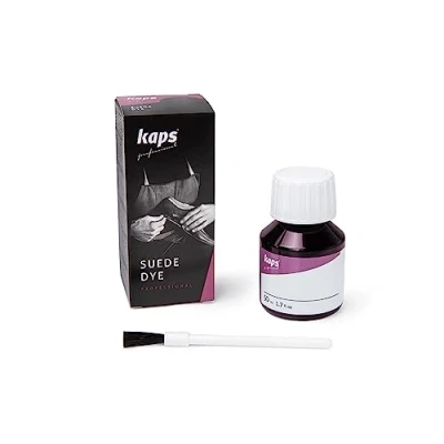 Abbildung von Kaps Suede Dye, Schuhfarbe für Nubuk &amp; Rauleder, Zur Reparatur von Verblassten Schuhen, Taschen und Lederwaren, Inklusive Pinsel zum Auftragen, 50 ml (111 Bordeauxrot)