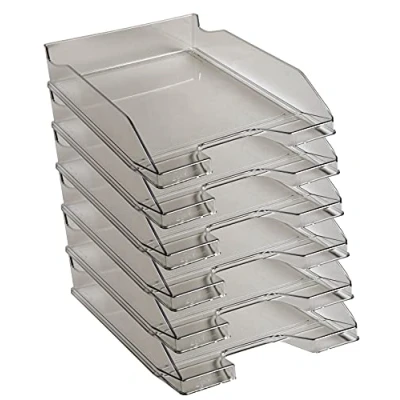Abbildung von Exacompta 113227D 6er Pack Premium Briefablage Combo Midi DIN A4. Ideale Briefkörbe für Ihre Organisation. Robuste und stapelbare Ablagekörbe grau transparent glossy