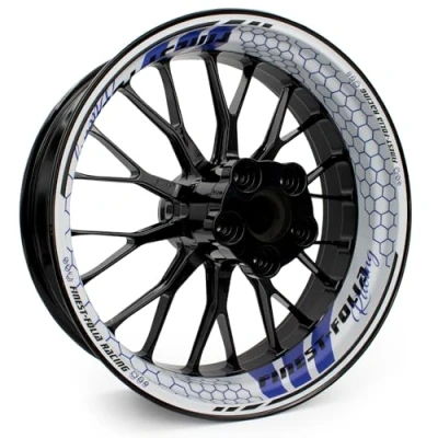 Abbildung von 4 teiliges Felgenbettaufkleber Set für 17 Zoll Felgen Komplett Dekor Folie Motorrad Felgenrandaufkleber selbstklebend wasserfest uv beständig MR021 (03 FF Racing)