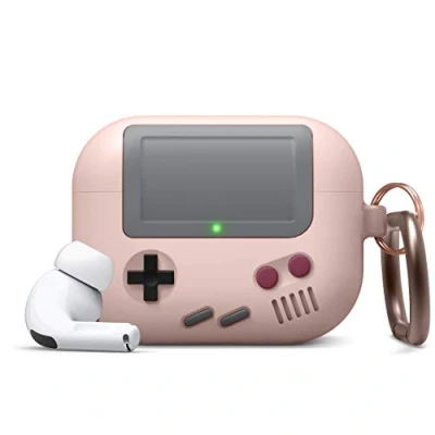 Abbildung von elago AW5 Schutzhülle kompatibel mit Apple AirPods Pro, klassisches Design der tragbaren Spielkonsole, Schlüsselanhänger, [Patentiertes USA] Sandrosa