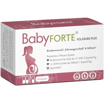 Abbildung von BabyFORTE® Folsäure Plus Quatrefolic® vegan 60 Kapseln 16 Schwangerschaftsvitamine von Kinderwunsch bis Stillzeit Folsäure, Magnesium, Jod, alle B Vitamine Nahrungsergänzung für Frauen