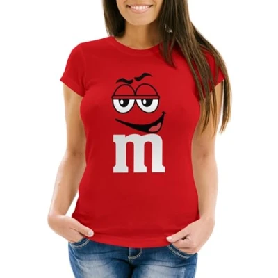 Abbildung von MoonWorks® Damen T Shirt Fasching Karneval M Aufdruck Gruppen Kostüm Verkleidung Last Minute Faschingskostüme Frauen rot L