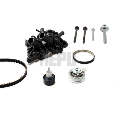 Abbildung von HEPU PK06870 Wasserpumpe + Zahnriemensatz Thermostat in verbaut, mit Schrauben, Schraubensatz VOLKSWAGEN: Golf 7, Tiguan I