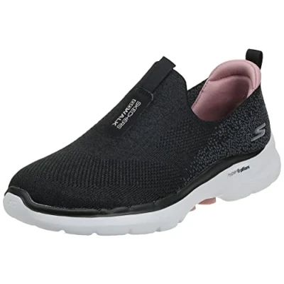 Abbildung von Skechers Damen Go Walk 6 Glimmering Sneaker, Black Textile Pink Trim, 43 EU