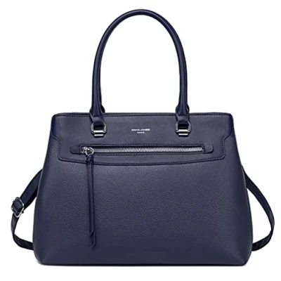 Abbildung von David Jones Damen Handtasche Elegante Frau Henkeltasche PU Leder Schultertasche Tote Shopper Tasche Mehrere Fächer Viele Taschen Umhängetasche Alltags Mode Klassisch Stadt Arbeit Blau