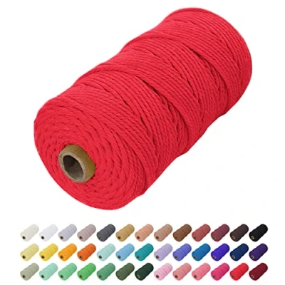 Abbildung von Uiopa Makramee Garn 2mm x 200m, Baumwollkordel Farbig Baumwollgarn Geflochten Baumwollseil, Natürliche Baumwollschnur für Wandbehang, Vorhang, Traumfänger, Hängepflanze, Deko (Rot)