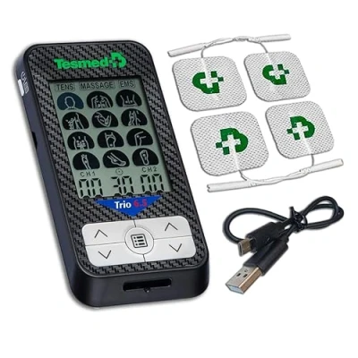 Abbildung von TESMED Trio 6.5: Wiederaufladbarer Muskel Elektrostimulator per USB 36 Programme, 40 Intensitätsstufen, 4 Elektroden EMS, TENS und Massage Ideal für Fitness Schmerztherapie