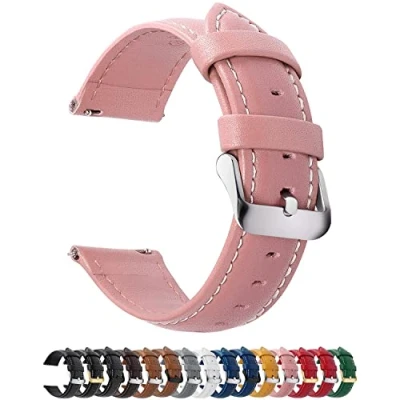 Abbildung von Fullmosa 12 Farben Uhrenarmband, Axus Serie Lederarmband Ersatz Watch Armband mit Edelstahl Metall Schließe für Herren Damen 20mm Rosa