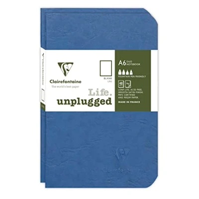 Abbildung von Clairefontaine 734184C Age Bag DUO Set aus 2 Notizheften 9x14cm , geheftet, 48 Blatt 90g, blanko Blau, 1