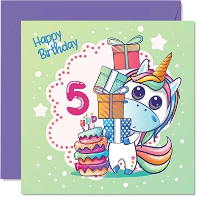 Abbildung von Geburtstagskarte zum 5. Geburtstag Mädchen magische Einhorn Karte 5 Jahre altes Geburtstagskarten sie 145 mm x Grußkarten Tochter Nichte Enkelin Kinder