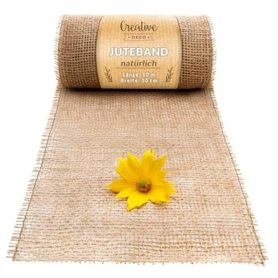Abbildung von Creative Deco Juteband Jute Tischläufer Rolle 30 cm x 10 m Hochzeitsdeko Dekoration Breit Naturbrauner Stoff Kunst und Handwerk Jutestoff Tischband Dekorativer Boho Band