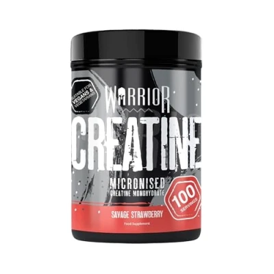 Abbildung von Warrior Kreatinpulver Monohydrat 500 g (100 Portionen) mikronisiert für einfaches Mischen und Einnehmen verbessert die körperliche Leistung/Erholung keine Tabletten (Savage Strawberry)