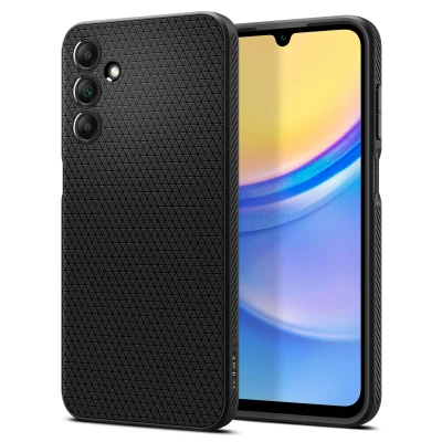 Abbildung von Samsung Galaxy A15 (4G) Hülle Silikon Spigen Backcover/Soft Case Handyhülle Schwarz Shockproof/Stoßfest