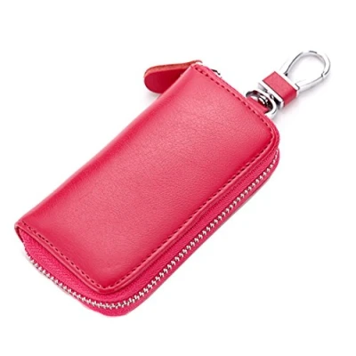 Abbildung von iSuperb® Praktisch Schlüsseletui Schlüsselmäppchen Leder Autoschlüssel Auto Key Schlüsseltasche mit Reißverschluss für Damen Herren Rose
